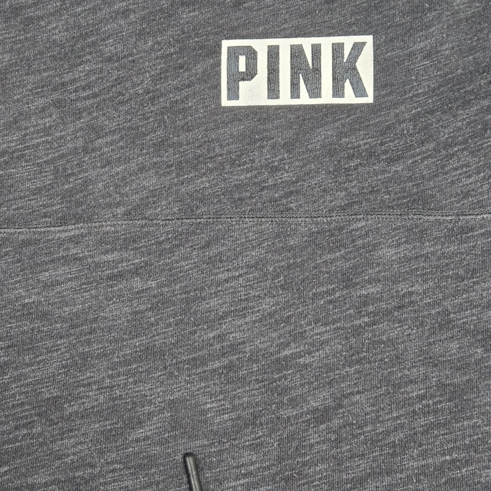 PINK Sweatshirt Women Small Campus Varsity Pullover Gray Neon Mesh Logo Graphic - Picture 2 of 11
